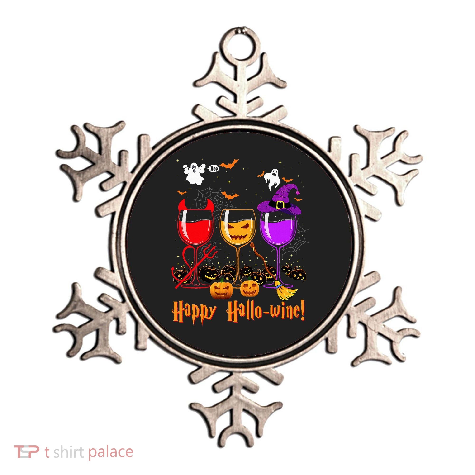 Happy Hallowine Drinking Scary Ghost Boo Pumpkin Halloween Ornament