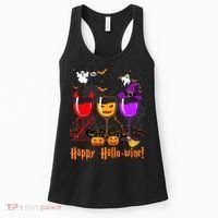 Happy Hallowine Drinking Scary Ghost Boo Pumpkin Halloween Women's Tank Top thumb 0