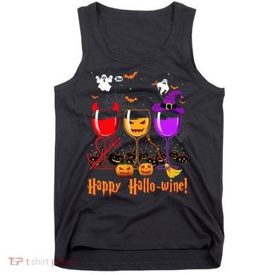 Happy Hallowine Drinking Scary Ghost Boo Pumpkin Halloween Tank Top