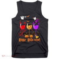 Happy Hallowine Drinking Scary Ghost Boo Pumpkin Halloween Tank Top thumb 0