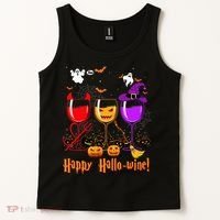 Happy Hallowine Drinking Scary Ghost Boo Pumpkin Halloween Tank Top thumb 2