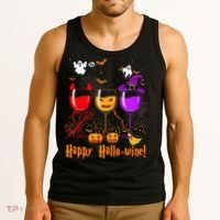 Happy Hallowine Drinking Scary Ghost Boo Pumpkin Halloween Tank Top thumb 3