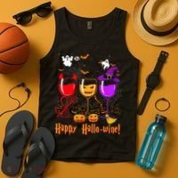 Happy Hallowine Drinking Scary Ghost Boo Pumpkin Halloween Tank Top thumb 4
