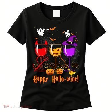Happy Hallowine Drinking Scary Ghost Boo Pumpkin Halloween Women's T-Shirt