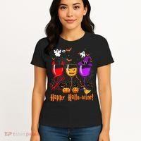 Happy Hallowine Drinking Scary Ghost Boo Pumpkin Halloween Women's T-Shirt thumb 4