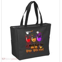 Happy Hallowine Drinking Scary Ghost Boo Pumpkin Halloween Tote Bag thumb 2