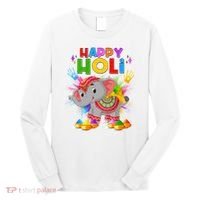 Happy Holi Elephant Celebrating Hindu Holiday Long Sleeve Shirt thumb 0