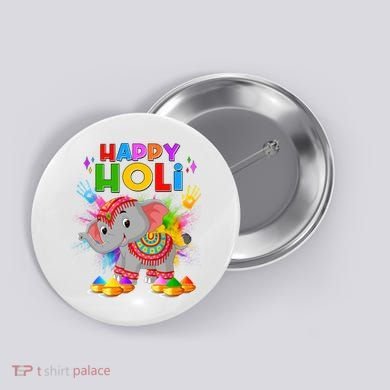 Happy Holi Elephant Celebrating Hindu Holiday Button