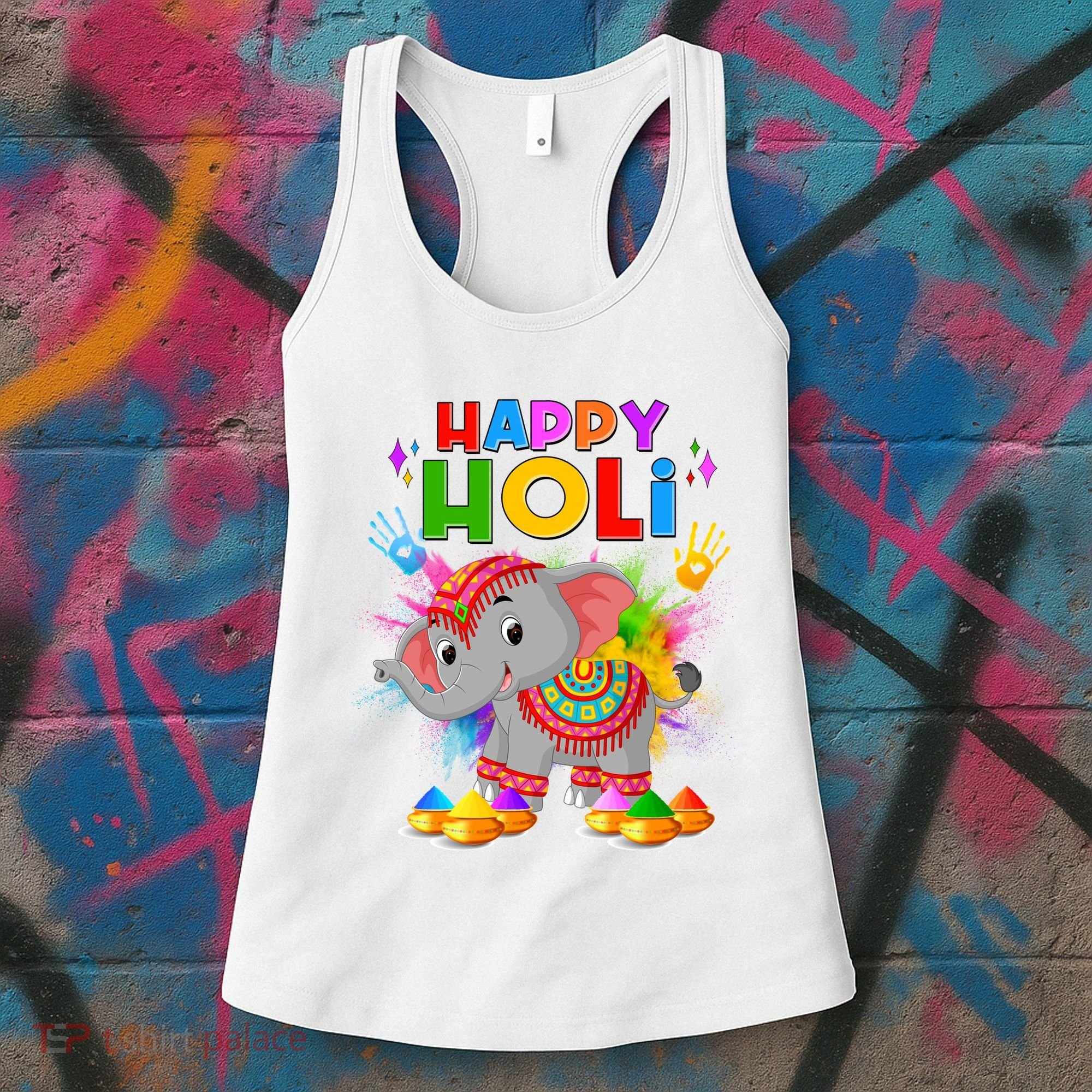 Happy Holi Elephant Celebrating Hindu Holiday Women's Tank Top