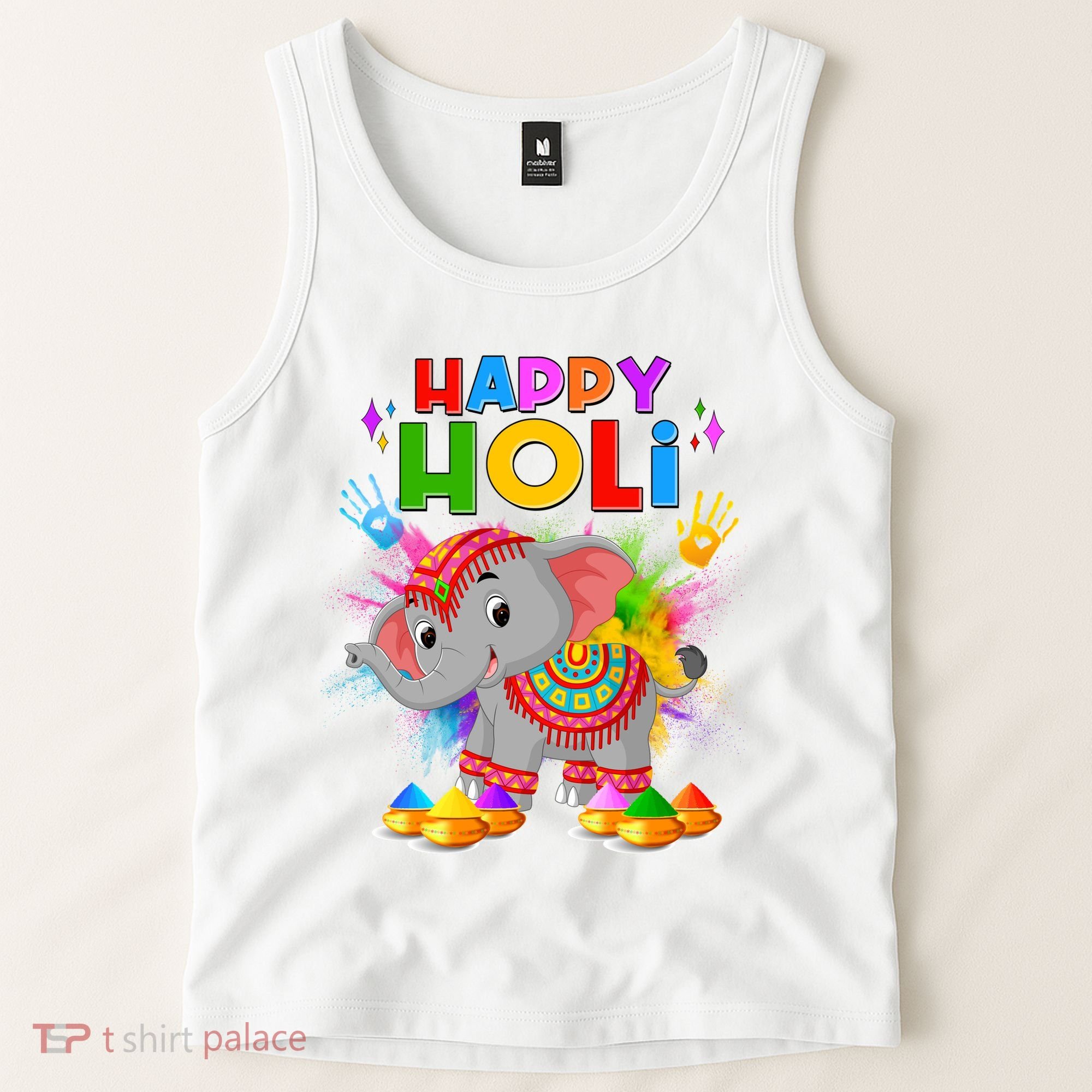 Happy Holi Elephant Celebrating Hindu Holiday Tank Top