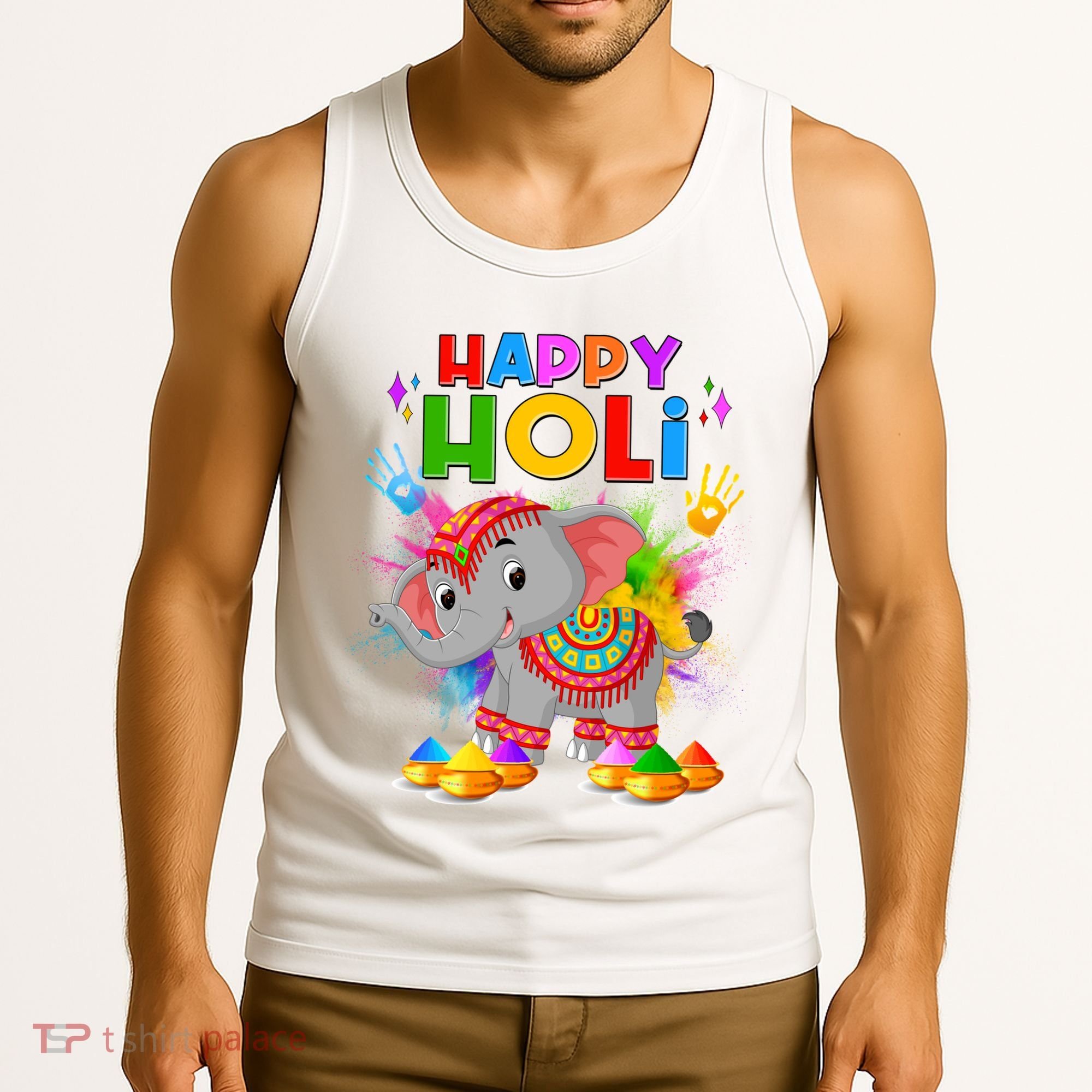 Happy Holi Elephant Celebrating Hindu Holiday Tank Top