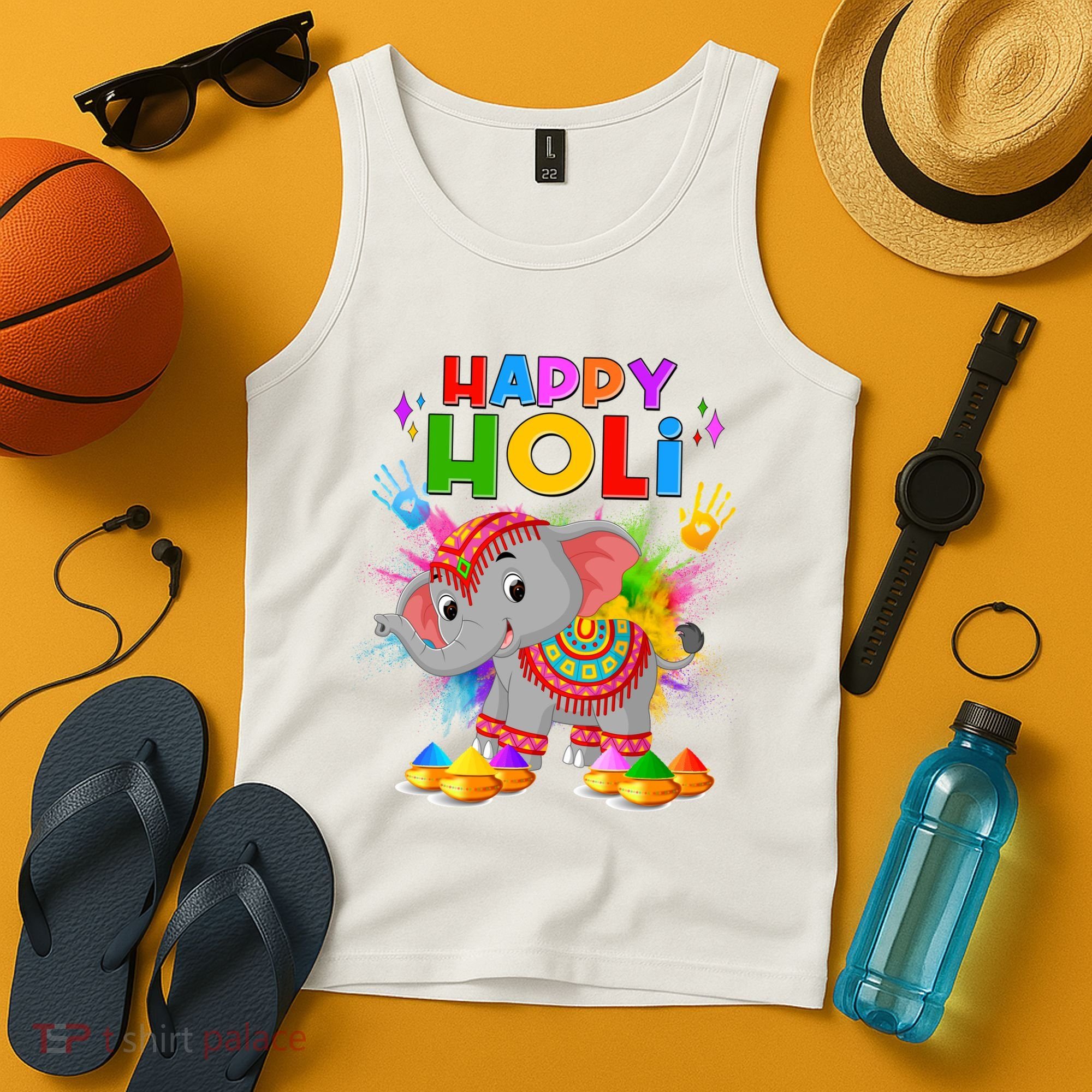 Happy Holi Elephant Celebrating Hindu Holiday Tank Top