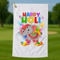 Happy Holi Elephant Celebrating Hindu Holiday Golf Towel thumb 1