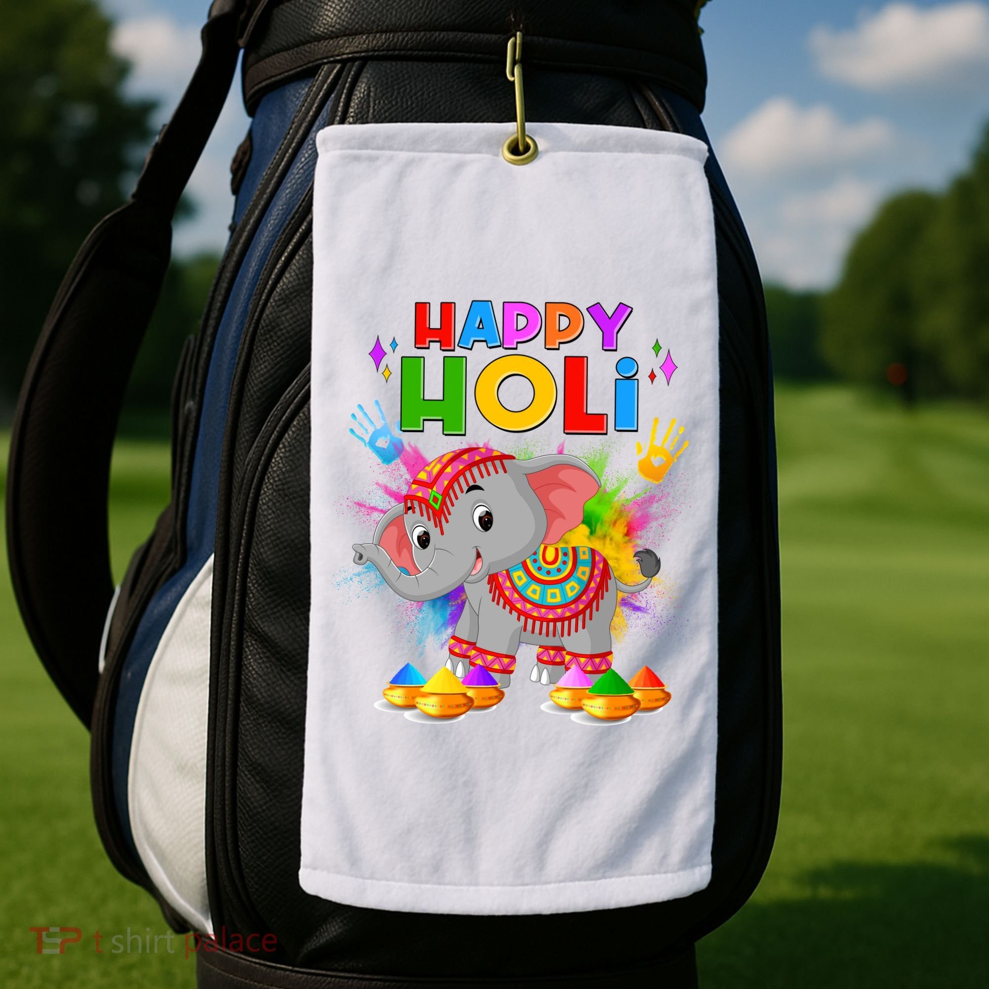 Happy Holi Elephant Celebrating Hindu Holiday Golf Towel