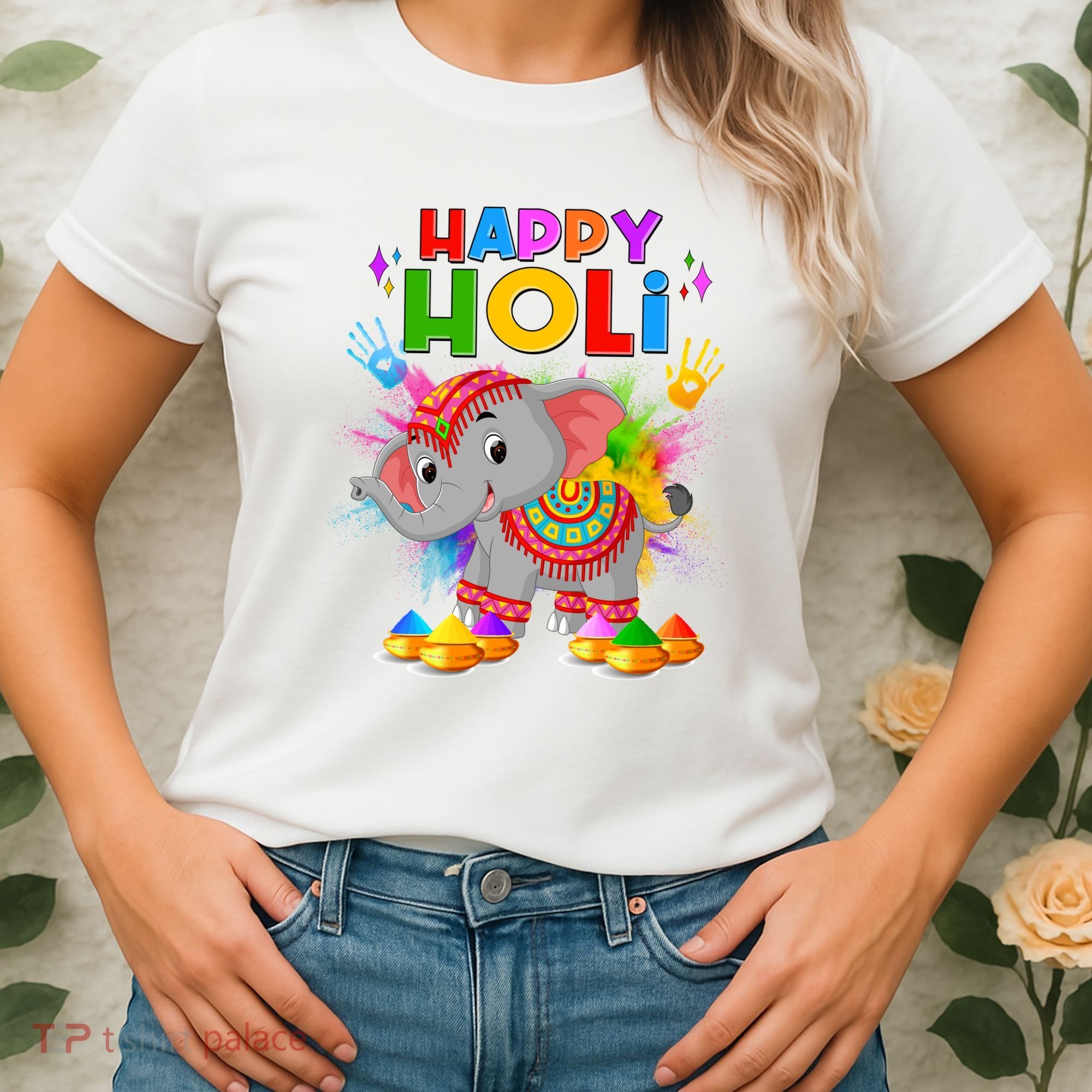 Happy Holi Elephant Celebrating Hindu Holiday Women's T-Shirt