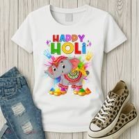 Happy Holi Elephant Celebrating Hindu Holiday Women's T-Shirt thumb 3