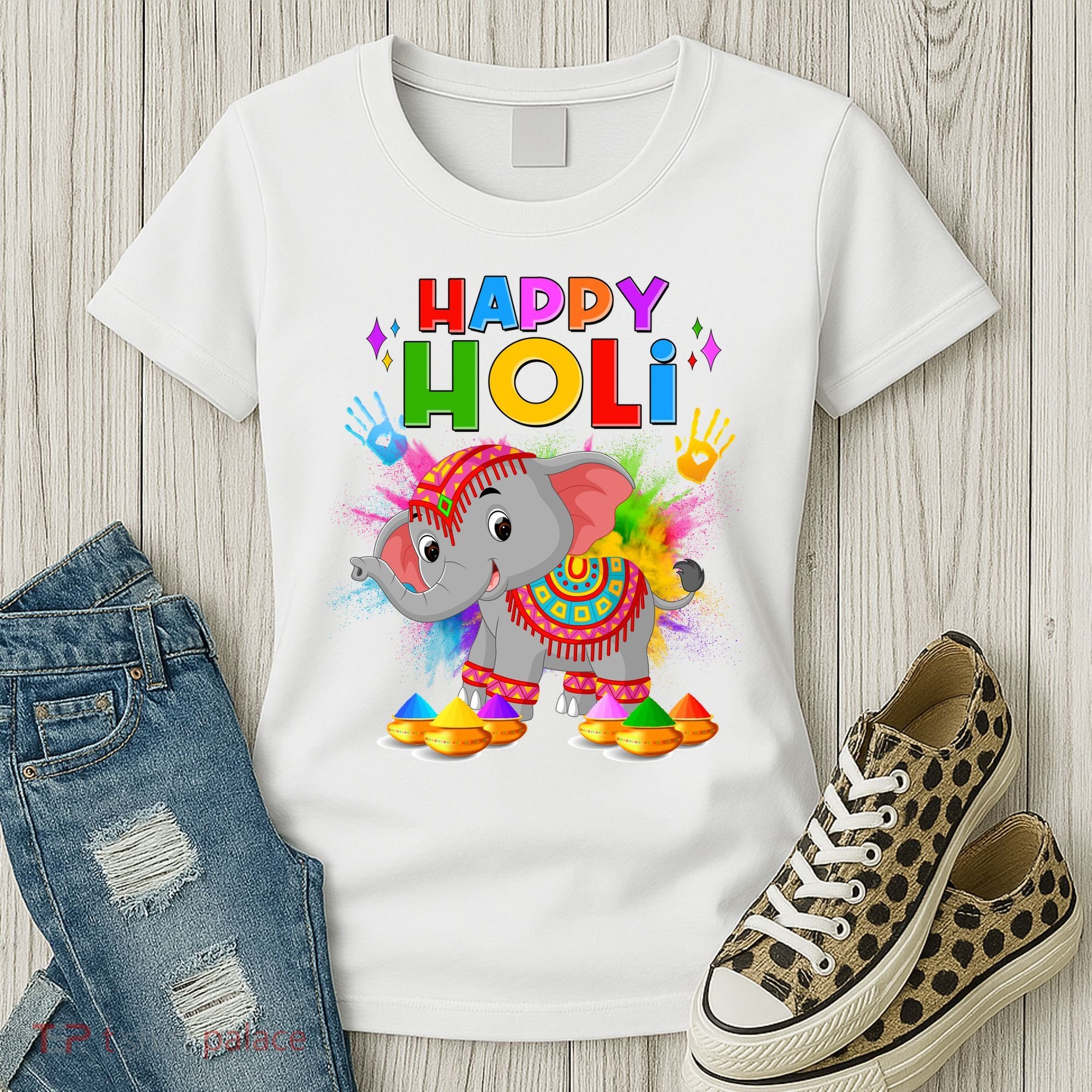 Happy Holi Elephant Celebrating Hindu Holiday Women's T-Shirt