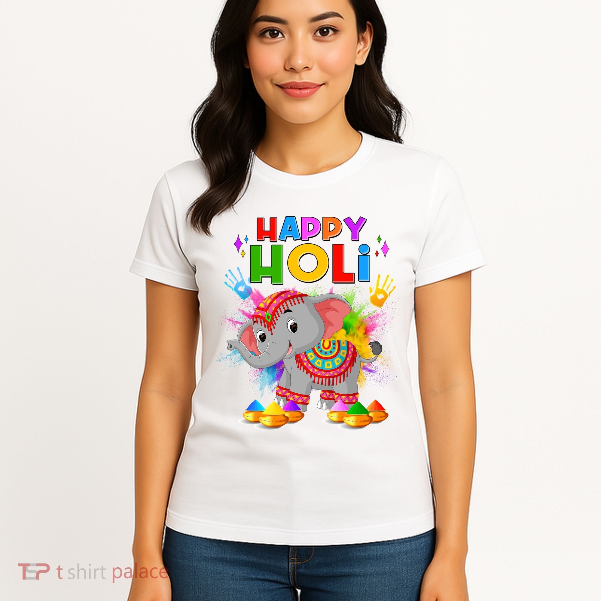 Happy Holi Elephant Celebrating Hindu Holiday Women's T-Shirt