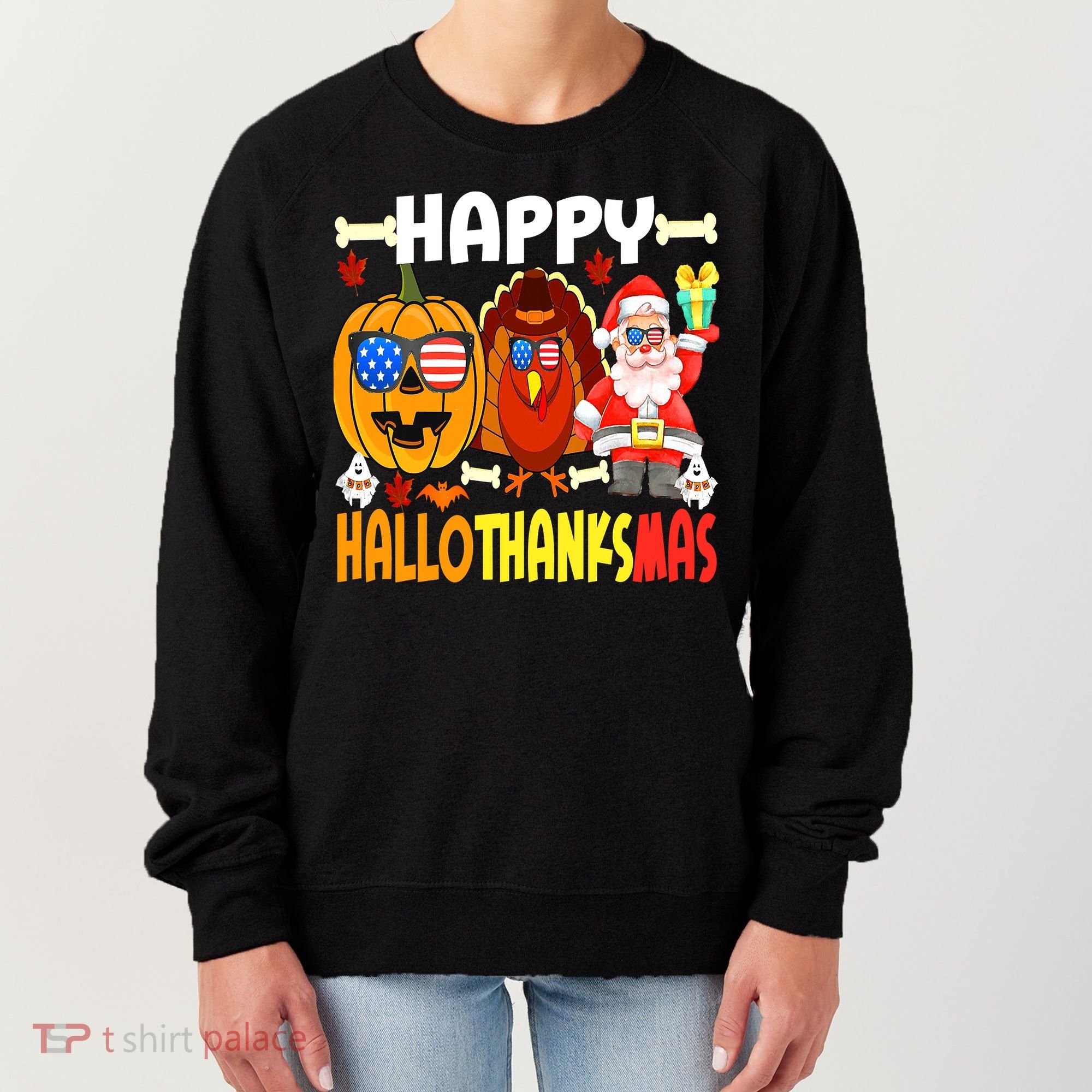 Happy HalloThanksMas Funny Pumpkin Women's Sweatshirt