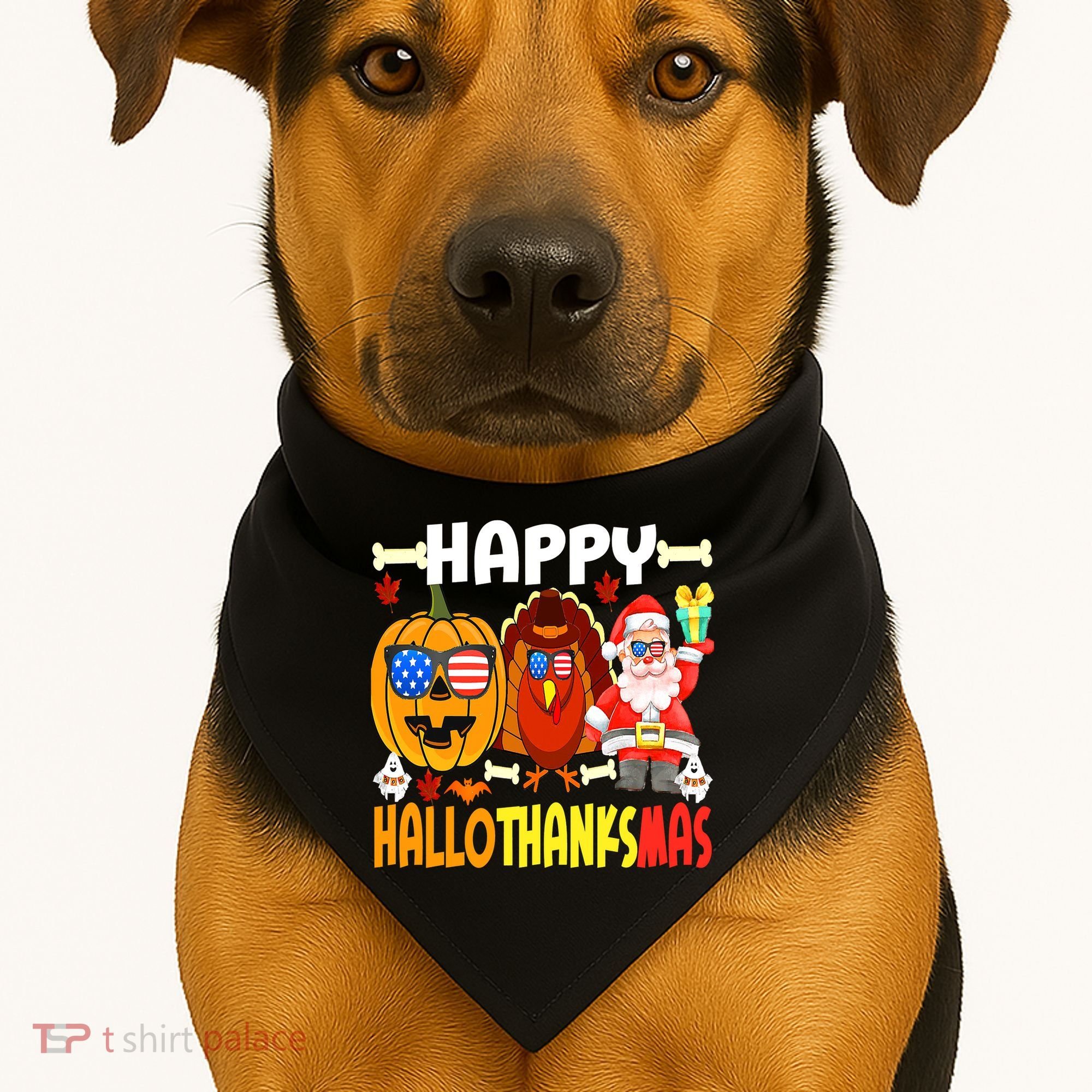 Happy HalloThanksMas Funny Pumpkin USA-Made Doggie Bandana