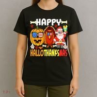 Happy HalloThanksMas Funny Pumpkin T-Shirt thumb 4