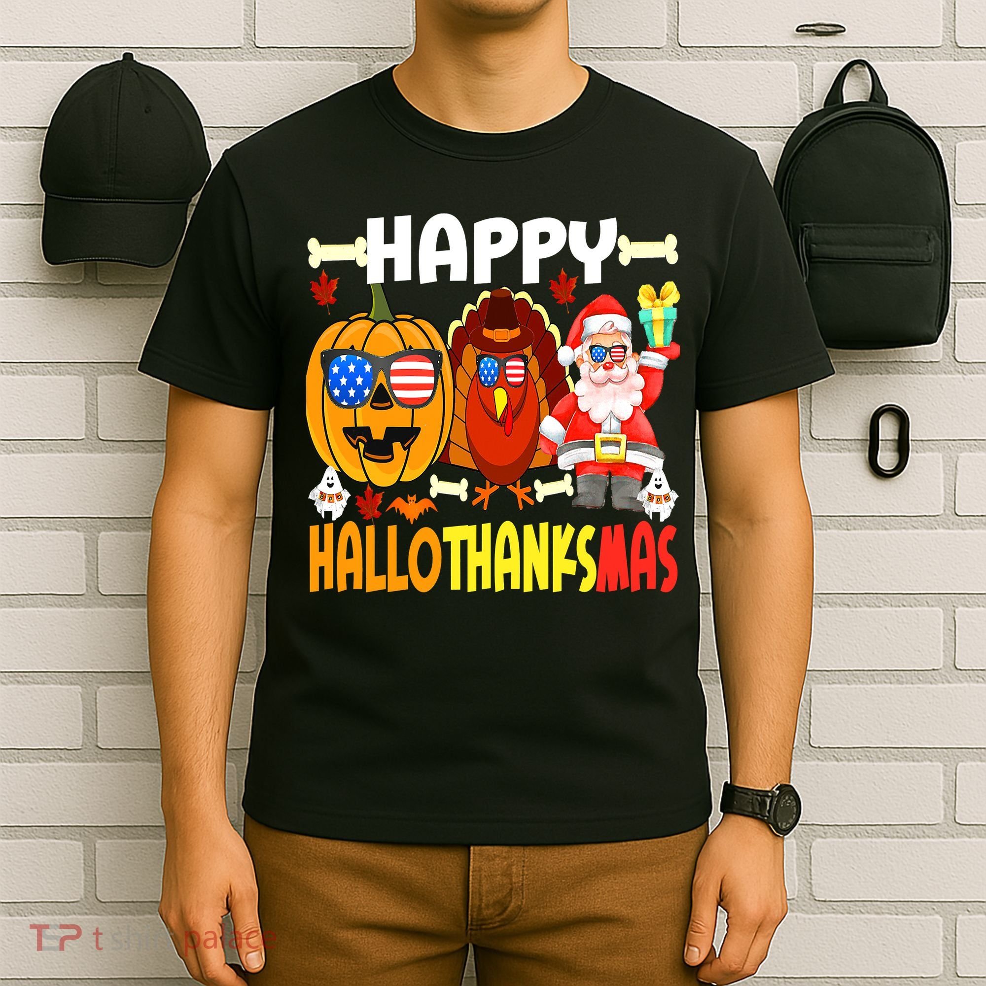 Happy HalloThanksMas Funny Pumpkin T-Shirt