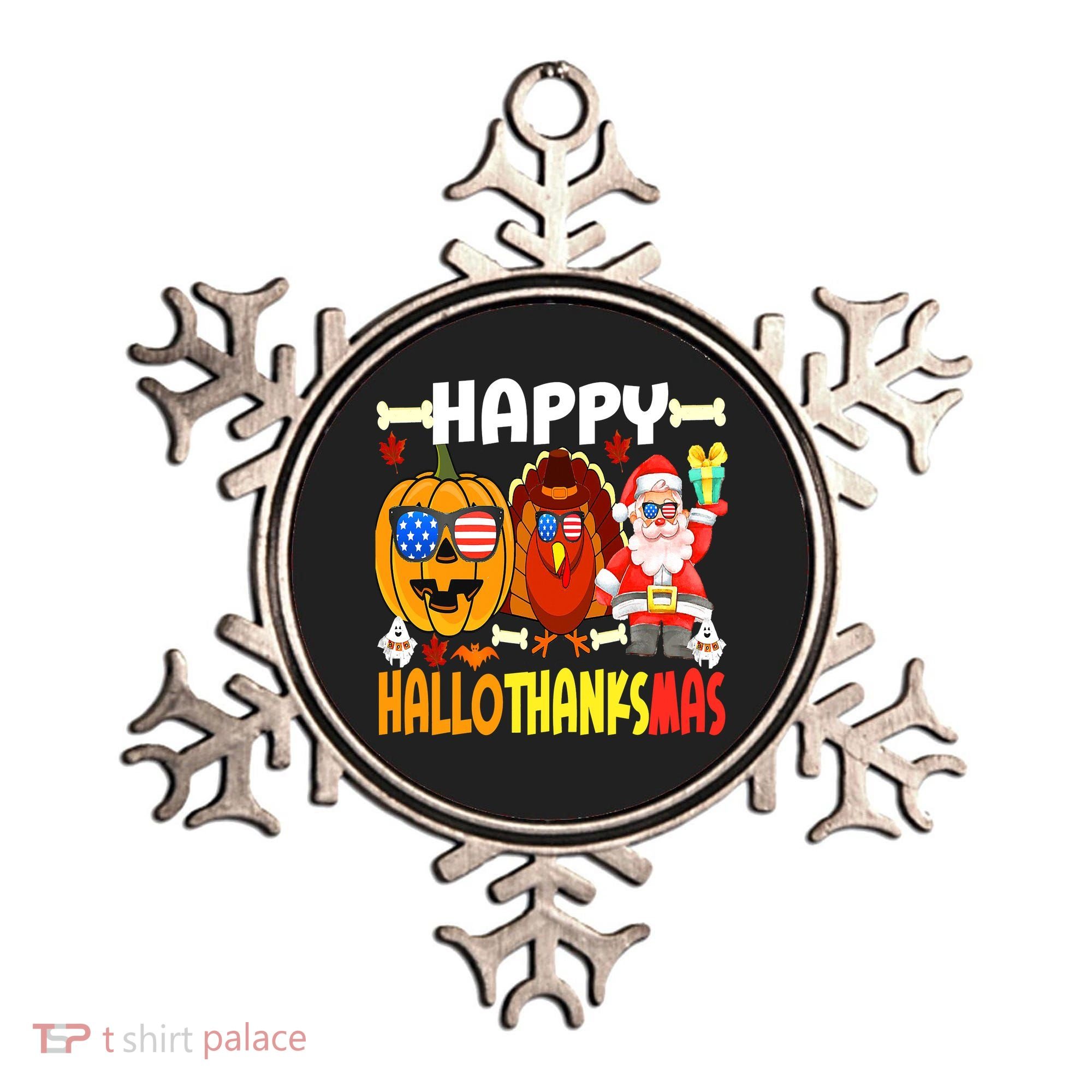 Happy HalloThanksMas Funny Pumpkin Ornament