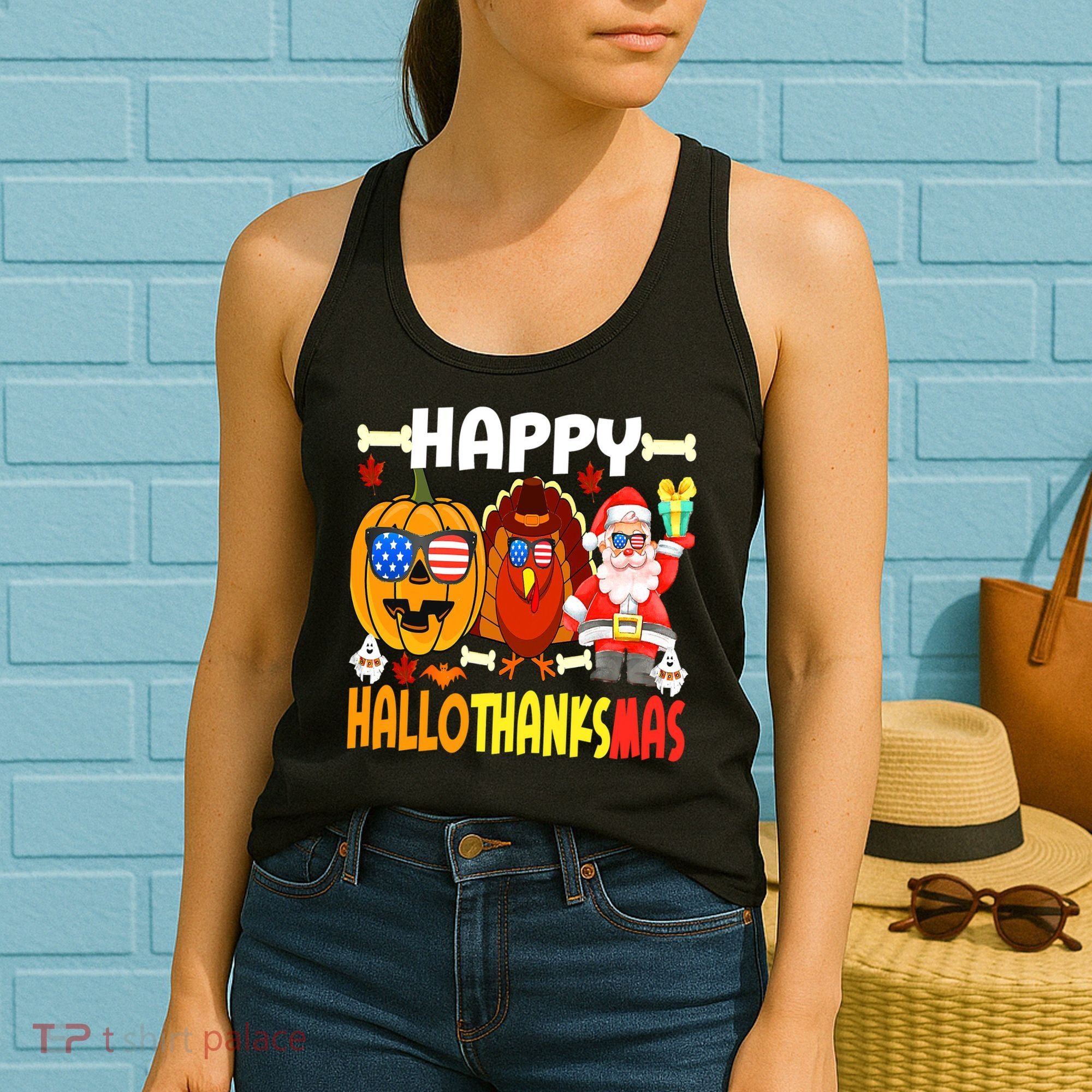 Happy HalloThanksMas Funny Pumpkin Women's Tank Top