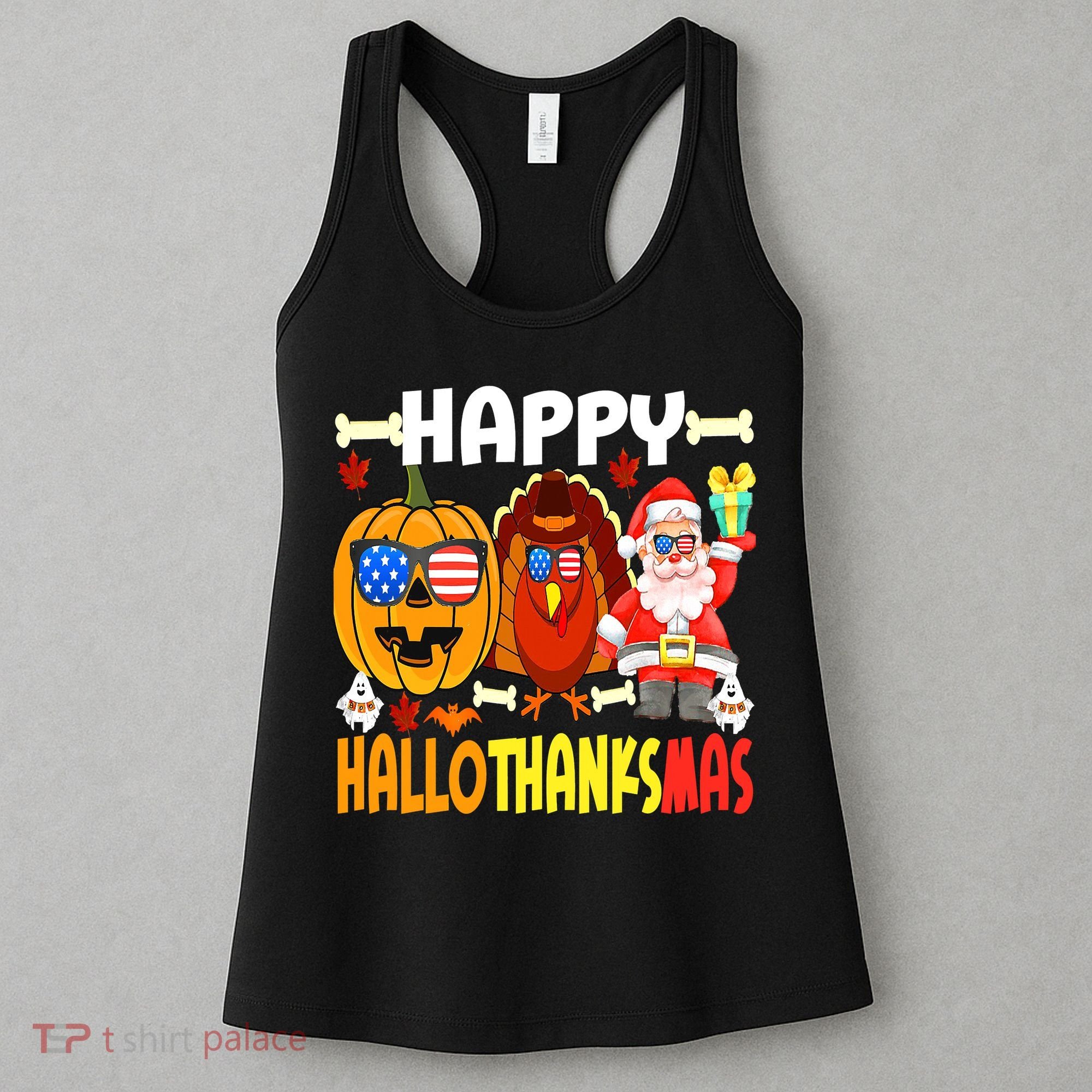 Happy HalloThanksMas Funny Pumpkin Women's Tank Top