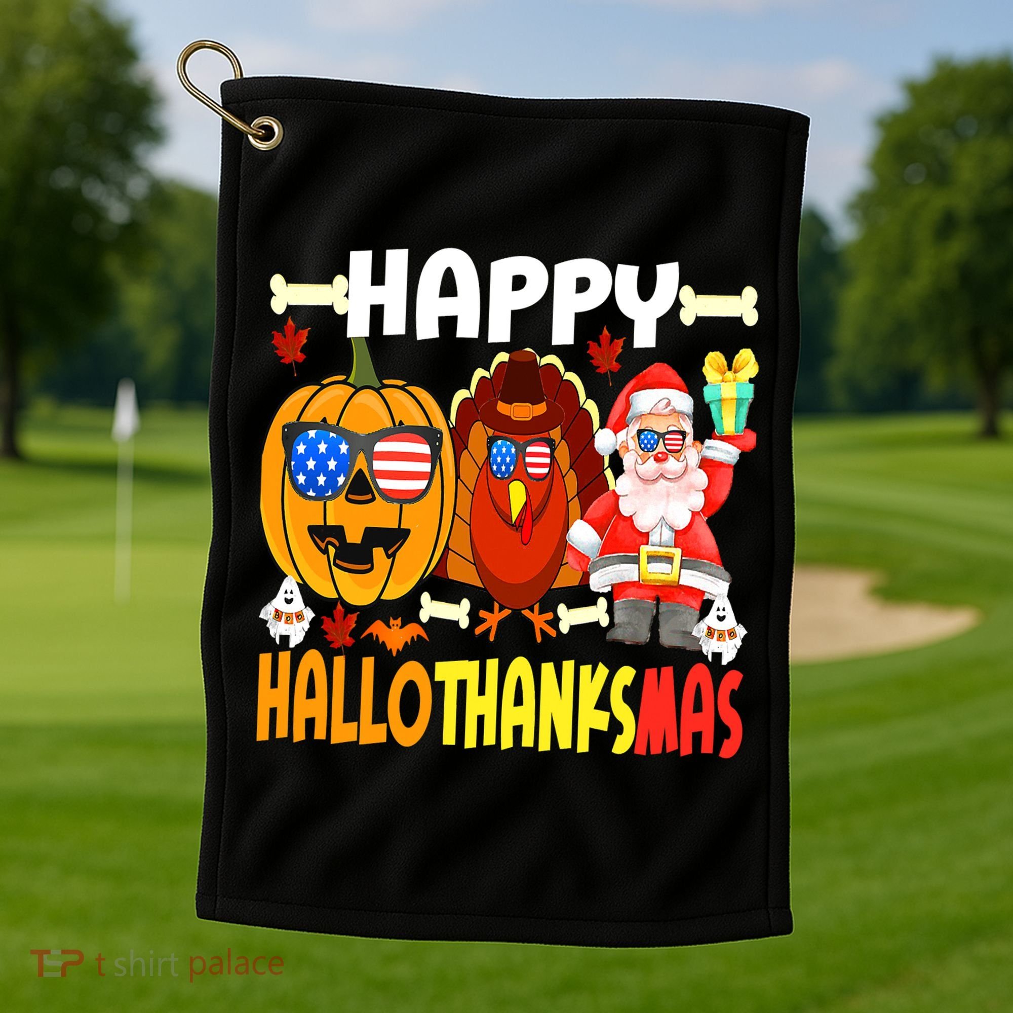 Happy HalloThanksMas Funny Pumpkin Golf Towel