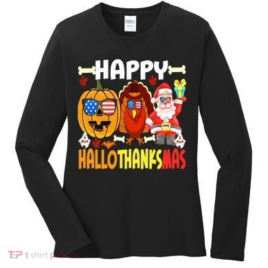 Happy HalloThanksMas Funny Pumpkin Women's Long Sleeve Shirt