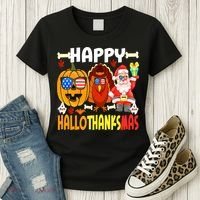 Happy HalloThanksMas Funny Pumpkin Women's T-Shirt thumb 3