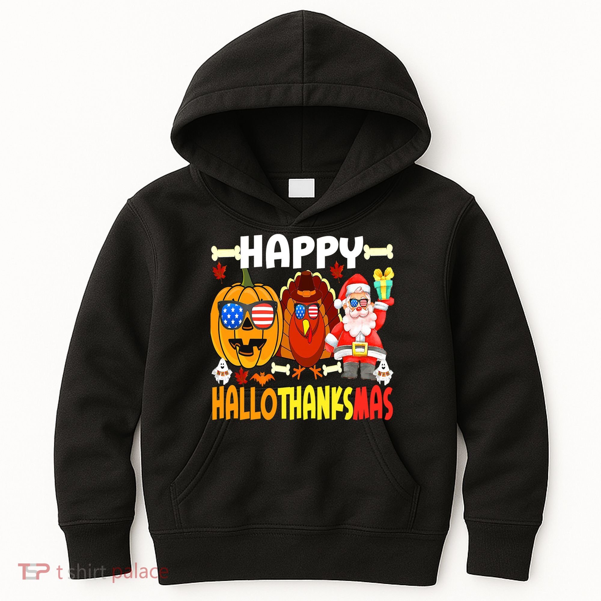 Happy HalloThanksMas Funny Pumpkin Kids Hoodie