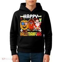 Happy HalloThanksMas Funny Pumpkin Kids Hoodie thumb 4