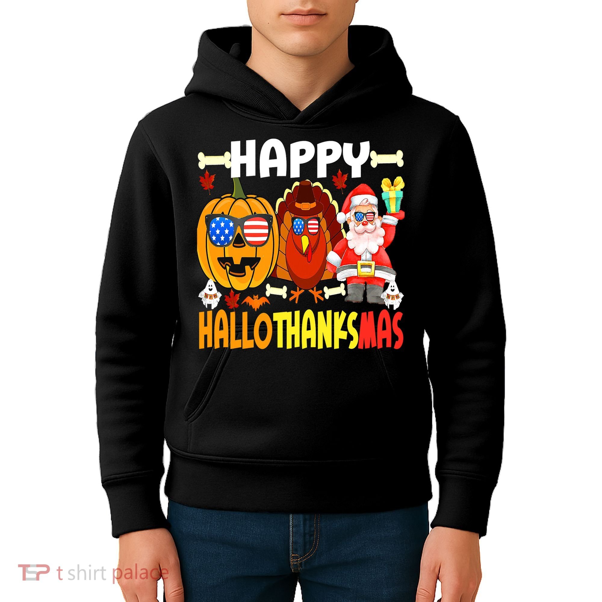 Happy HalloThanksMas Funny Pumpkin Kids Hoodie