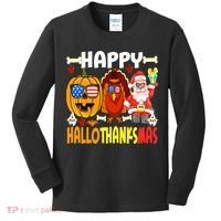 Happy HalloThanksMas Funny Pumpkin Kids Long Sleeve Shirt thumb 0