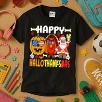 Happy HalloThanksMas Funny Pumpkin Kids T-Shirt thumb 3