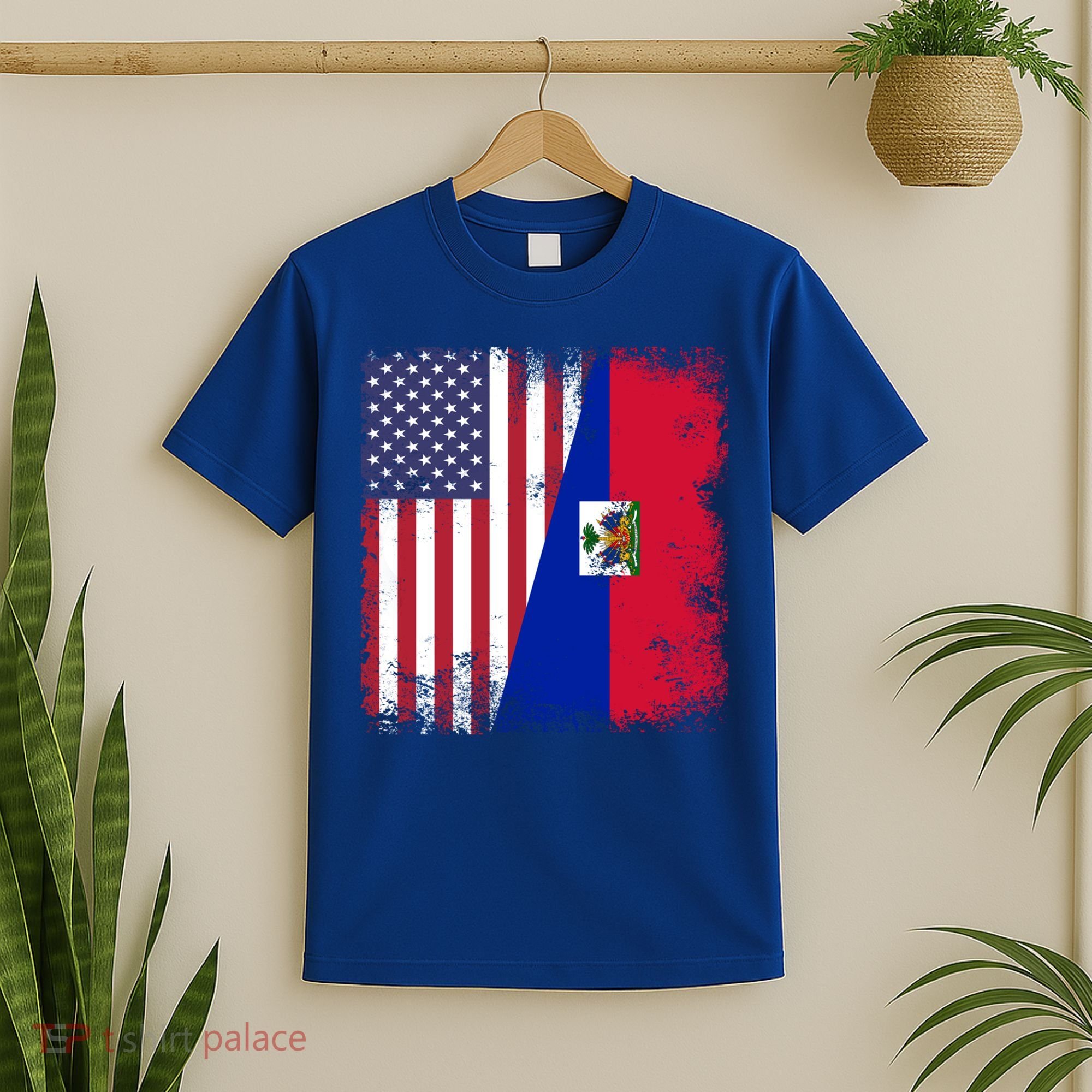 Half Haitian Flag Vintage Haiti Usa Gift T-Shirt