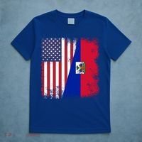 Half Haitian Flag Vintage Haiti Usa Gift T-Shirt thumb 5