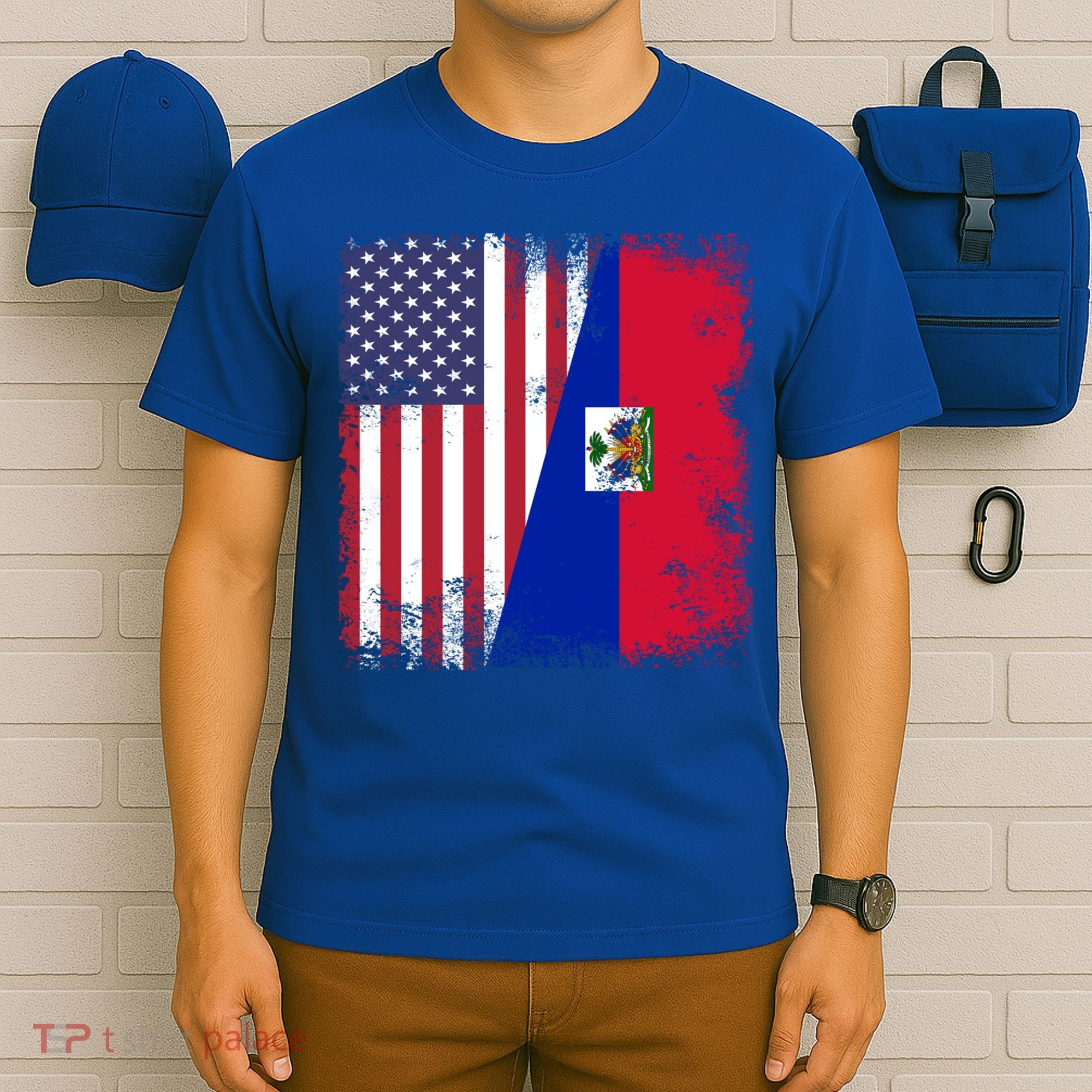 Half Haitian Flag Vintage Haiti Usa Gift T-Shirt