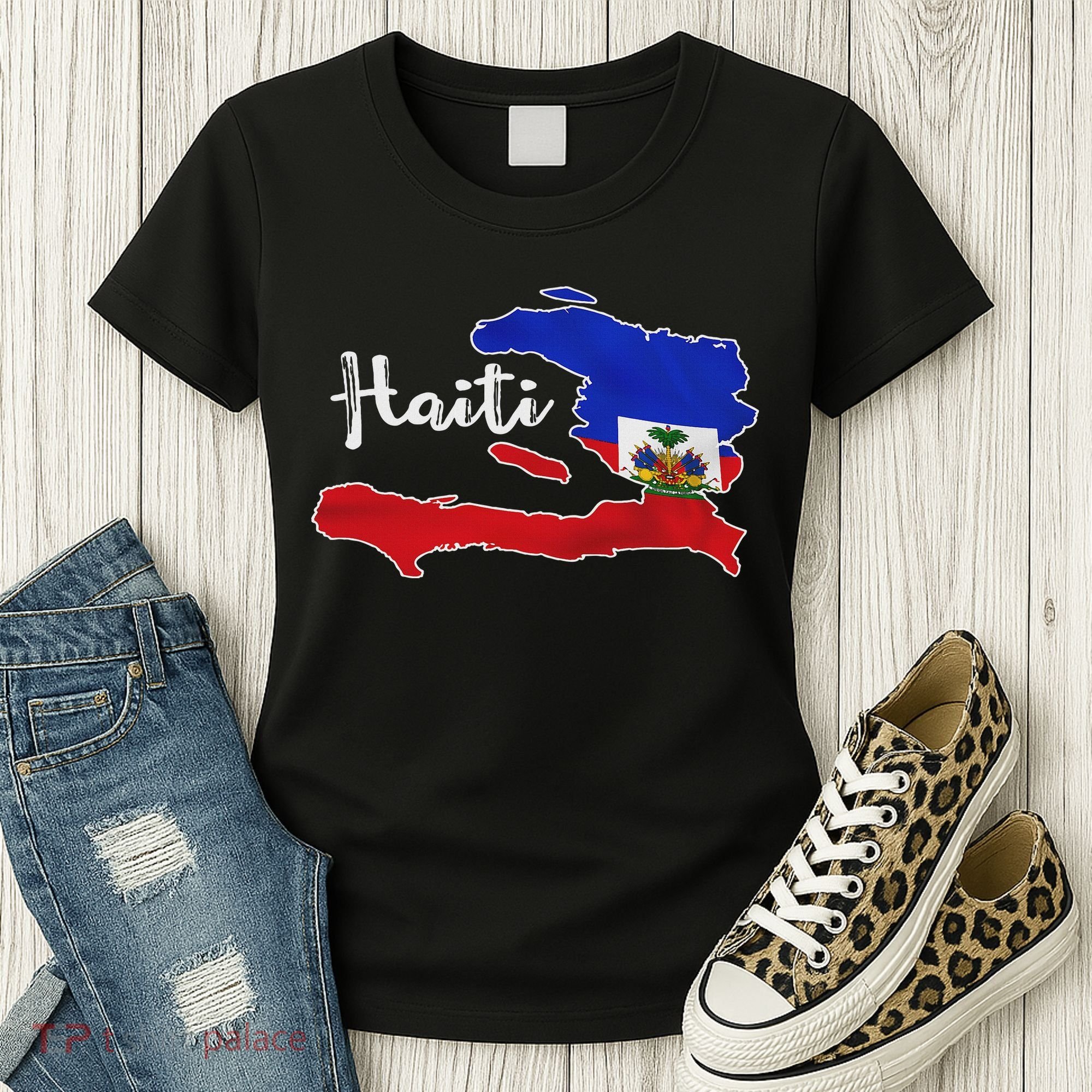 Happy Haitian Flag Day Cool Haiti Flag Map Haitian Pride Women's T-Shirt