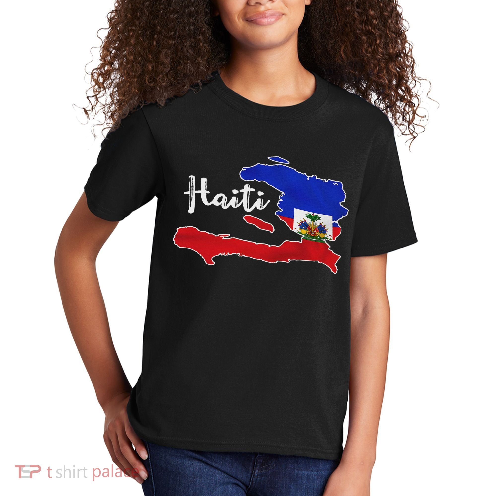 Happy Haitian Flag Day Cool Haiti Flag Map Haitian Pride Kids T-Shirt