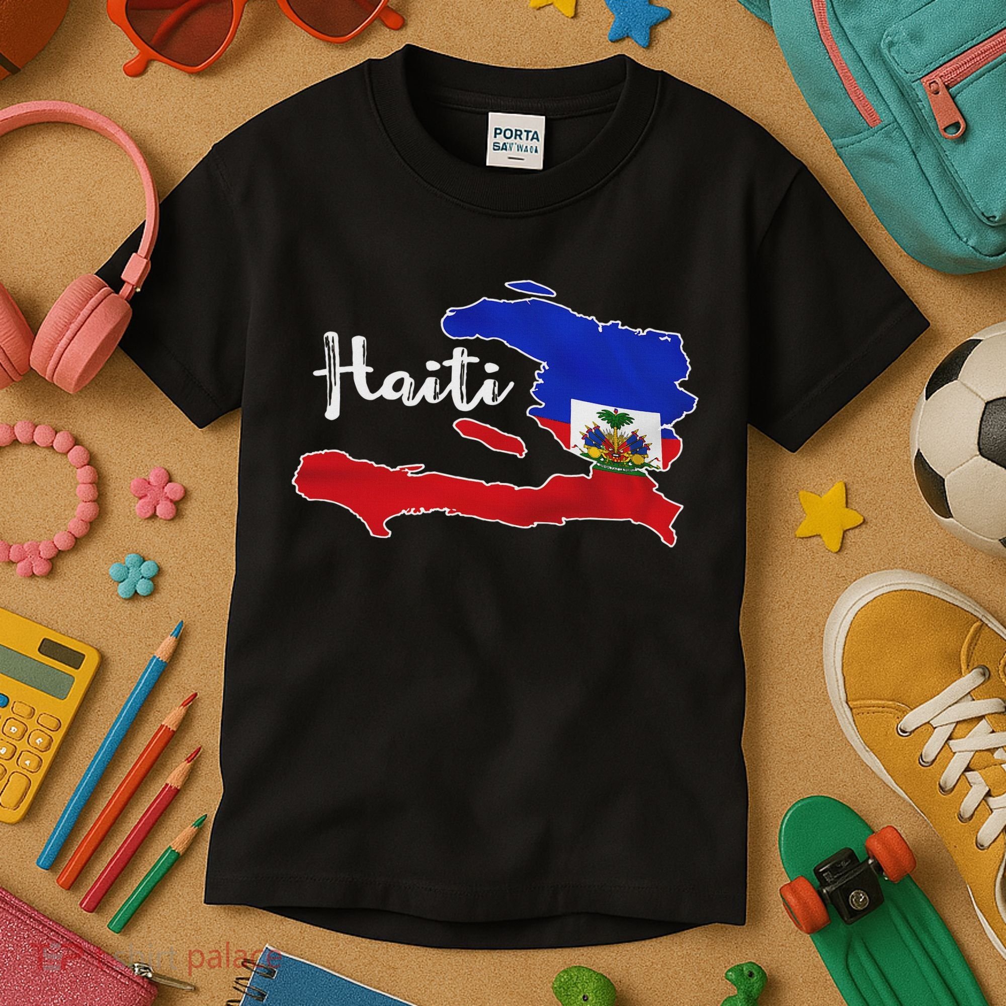 Happy Haitian Flag Day Cool Haiti Flag Map Haitian Pride Kids T-Shirt