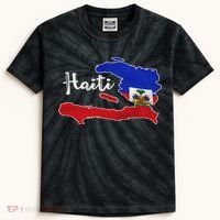 Happy Haitian Flag Day Cool Haiti Flag Map Haitian Pride Kids Tie-Dye T-Shirt thumb 0