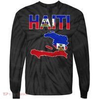 Happy Haitian Flag Day Cool Haiti Flag Map Haitian Pride Tie-Dye Long Sleeve Shirt thumb 0