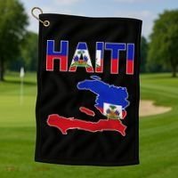 Happy Haitian Flag Day Cool Haiti Flag Map Haitian Pride Golf Towel thumb 1