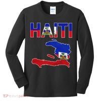 Happy Haitian Flag Day Cool Haiti Flag Map Haitian Pride Kids Long Sleeve Shirt thumb 0