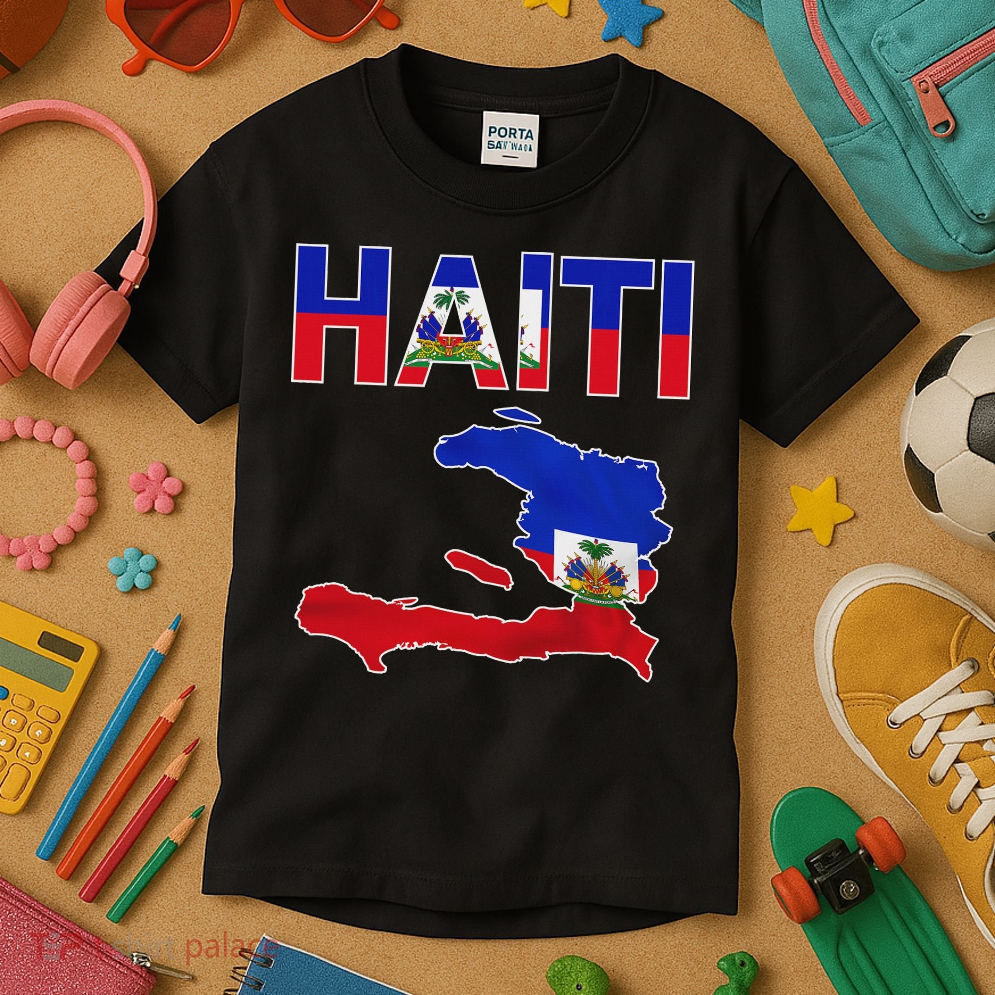 Happy Haitian Flag Day Cool Haiti Flag Map Haitian Pride Kids T-Shirt