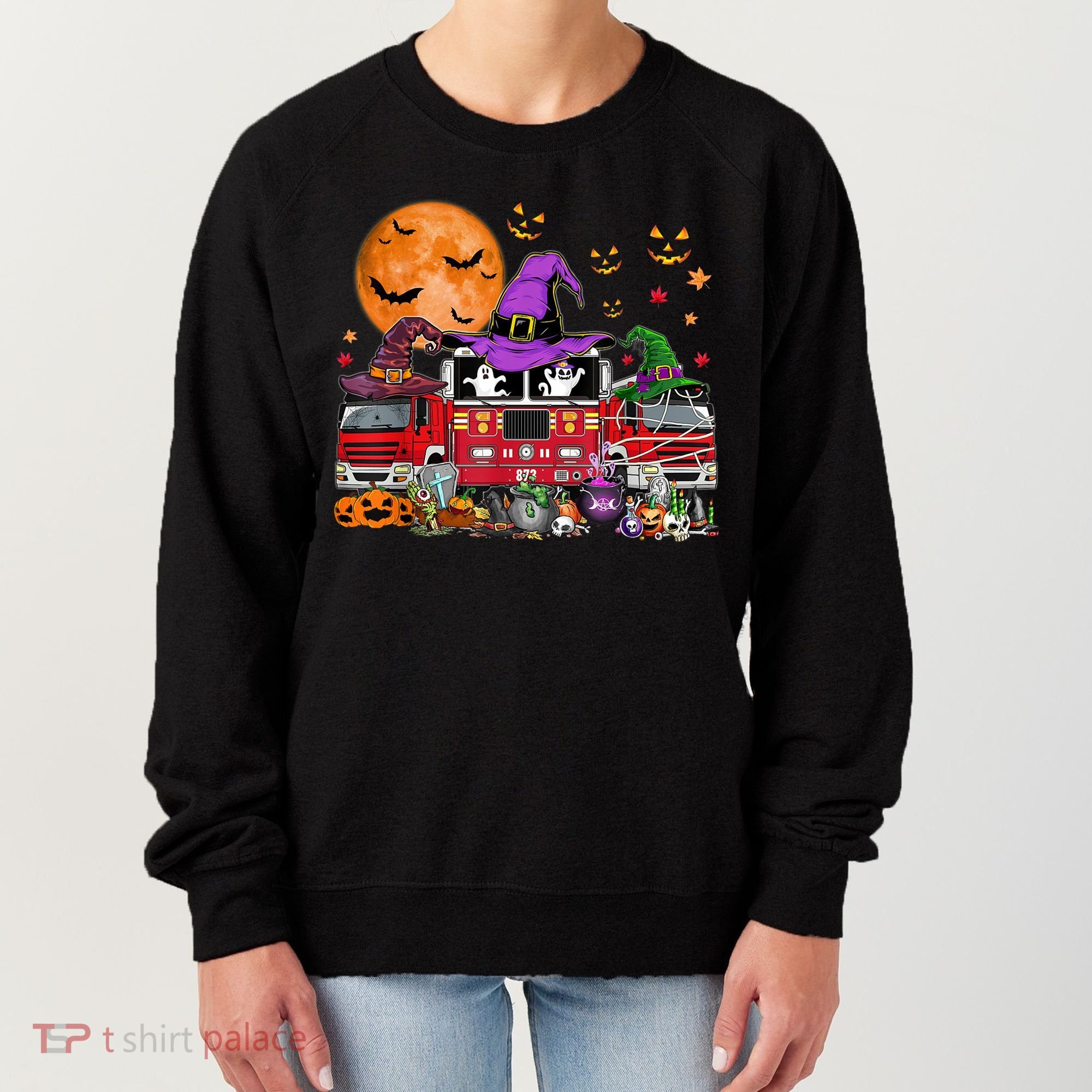 Happy Halloween Firefighter Pumpkin Fire Truck Witch Ghost Women's Sweatshirt