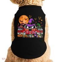 Happy Halloween Firefighter Pumpkin Fire Truck Witch Ghost Doggie Tank thumb 0